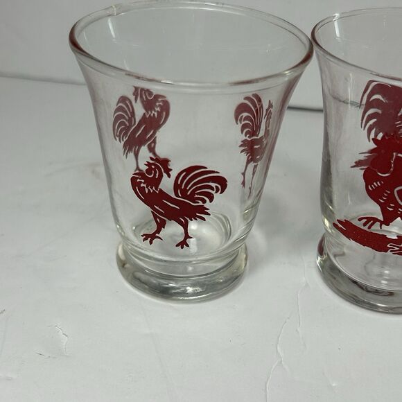 Vintage Red Rooster Juice Glasses Set 4 Farmhouse Diffferent Designs 3" Libbey? - Picture 3 of 9
